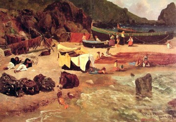 カプリ島の漁船 ルミニズムランドサック アルバート・ビアシュタット Oil Paintings